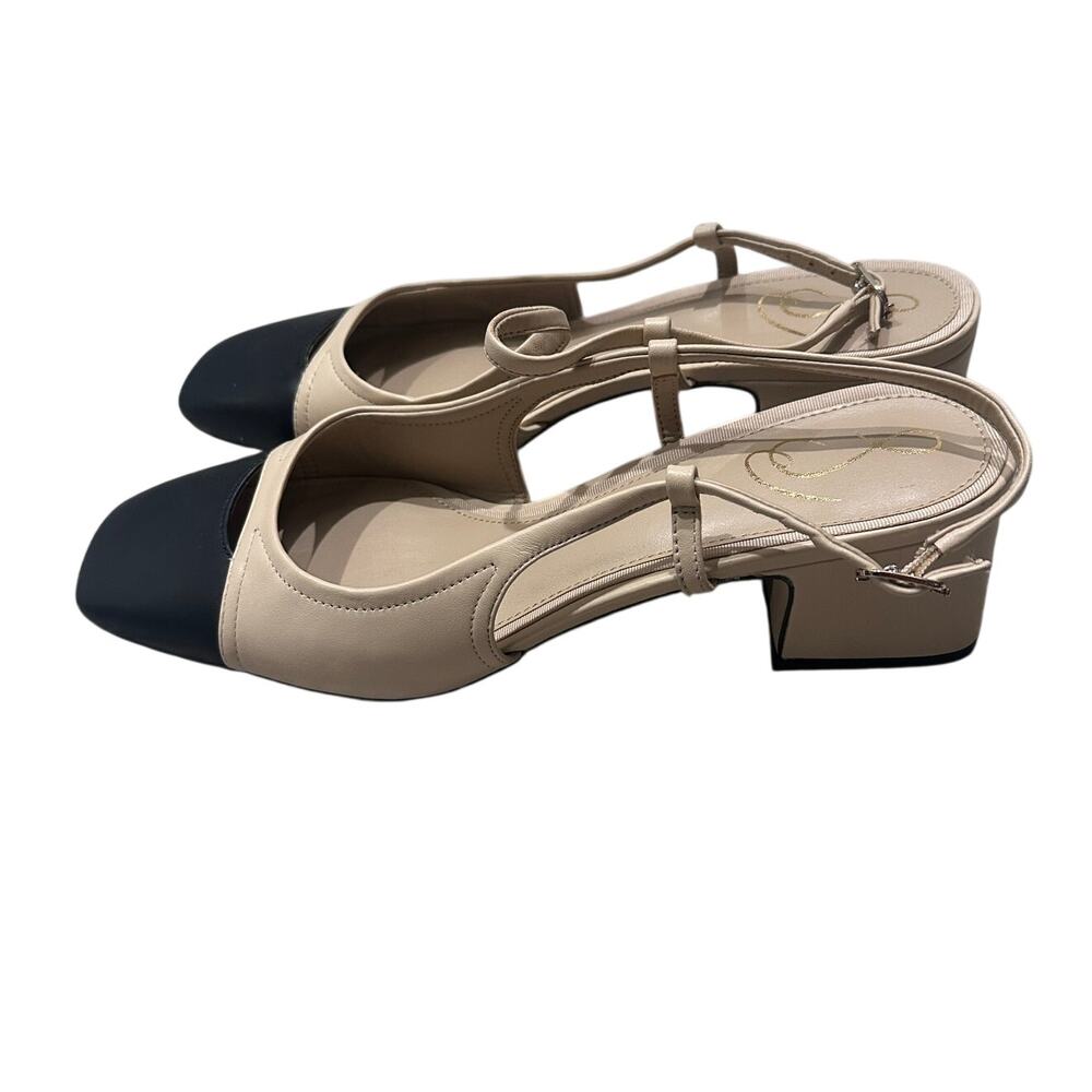 Sam Edelman Tarra Slingback Pump Colorblock Summer Sand Black Leather Career, 10 - Picture 9 of 10